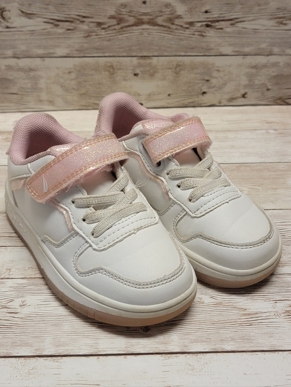Nautica Almina Girls Toddler Sneaker Shoes - White/Pink Glitter - Size 7